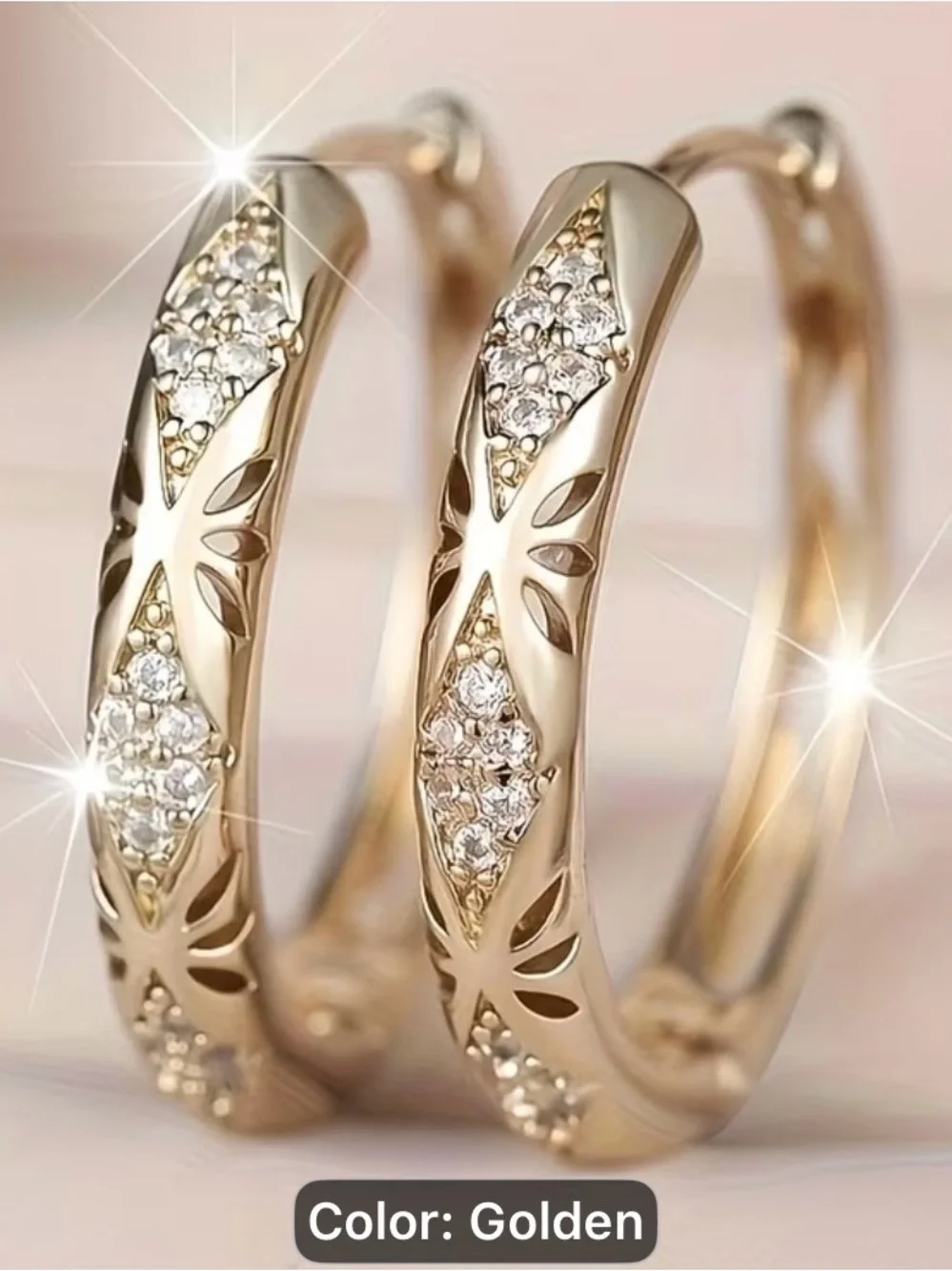 Vintage synthetic micro pave colored Golden Hoop Earrings with Crystal Accents
